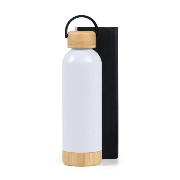 Garrafa Parede Dupla Com Detalhes Em Bambu - Branca - 500 Ml (SM-IS-01540) — foto 2 | D.JOB