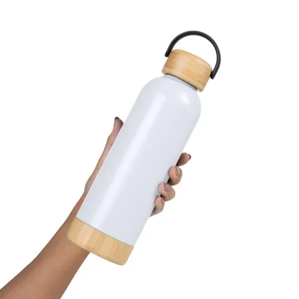 Garrafa Parede Dupla Com Detalhes Em Bambu - Branca - 500 Ml (SM-IS-01540) — foto 5 | D.JOB