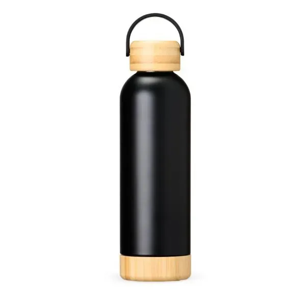 Garrafa Parede Dupla Com Detalhes Em Bambu - Preta - 500 Ml (SM-IS-01541) — foto 2 | D.JOB