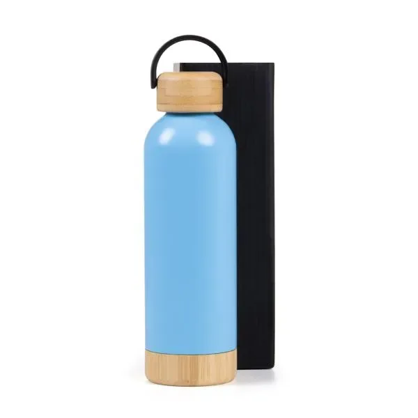 Garrafa Parede Dupla Com Detalhes Em Bambu - Azul - 500 Ml (SM-IS-01543) — foto 2 | D.JOB