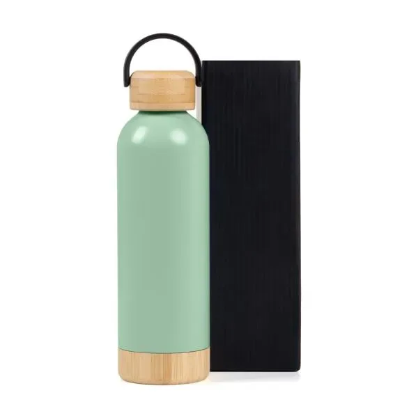 Garrafa Parede Dupla Com Detalhes Em Bambu - Verde - 500 Ml (SM-IS-01545) personalizado | D.JOB