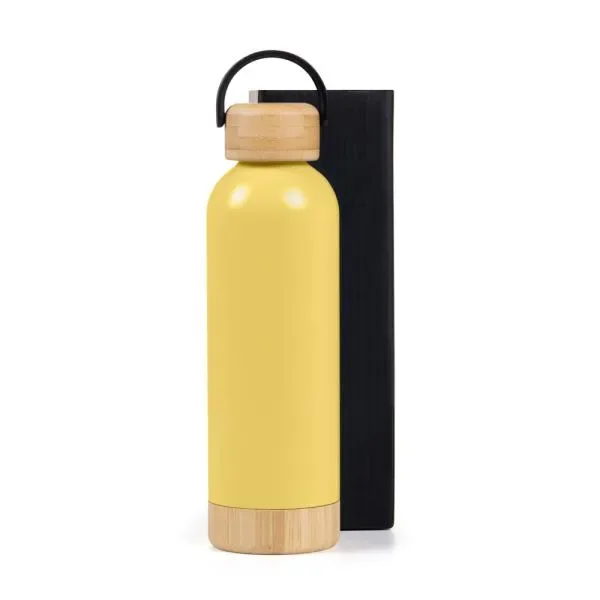 Garrafa Parede Dupla Com Detalhes Em Bambu - Amarela - 500 Ml (SM-IS-01546) — foto 2 | D.JOB