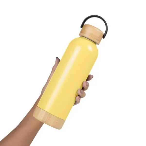 Garrafa Parede Dupla Com Detalhes Em Bambu - Amarela - 500 Ml (SM-IS-01546) — foto 5 | D.JOB
