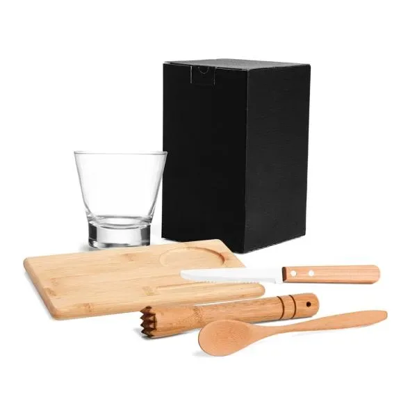 Kit Para Caipirinha Em Bambu Com Tábua E Socador - 5 Pçs (SM-KC-00353) personalizado | D.JOB