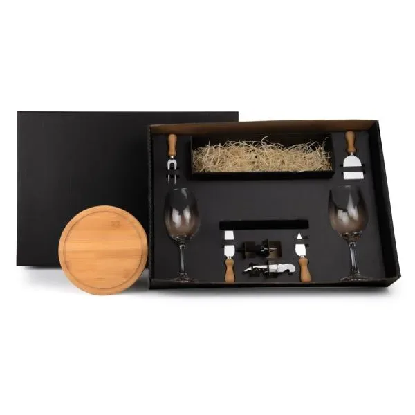 Kit Queijo E Vinho Com Espaço Para Garrafa - 9 Pçs (SM-KT-90007) personalizado | D.JOB