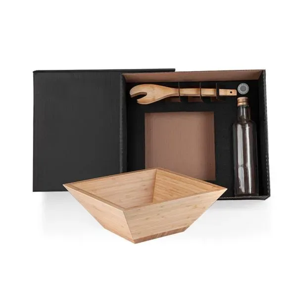 Kit Para Salada Com Garrafa - Bambu / Vidro - 3 Pçs (SM-KT-90168) personalizado | D.JOB