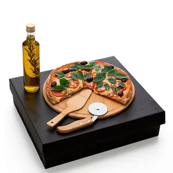 Kit Para Pizza Com Garrafa - Bambu / Inox / Vidro - 4 Pçs (SM-KT-90169) — foto 3 | D.JOB