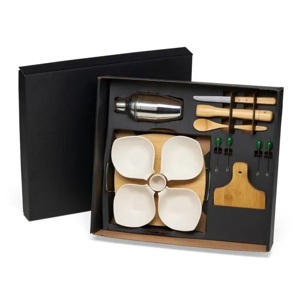 Kit Para Caipirinha Com Petisqueira Em Bambu / Madeira - 15 Pçs (SM-KT-9016C) personalizado | D.JOB