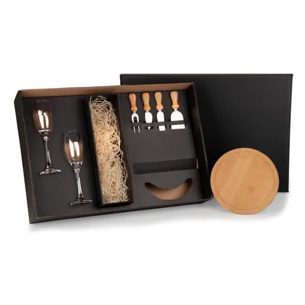 Kit Queijo E Champagne Com Espaço Para Garrafa - 7 Pçs - Não Acompanha Garrafa (SM-KT-9017B) personalizado | D.JOB