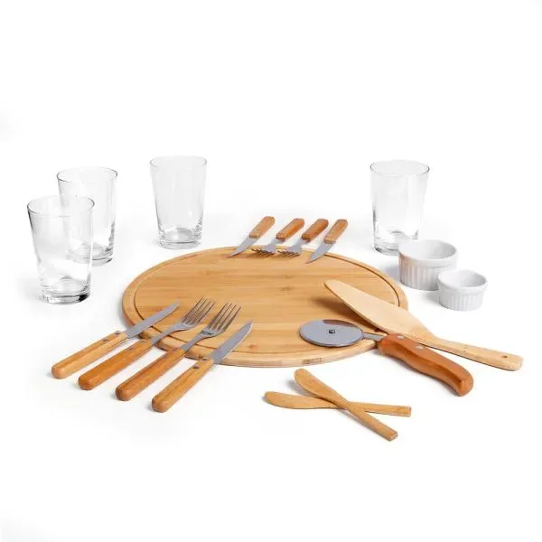 Kit Pizza Em Bambu Com Copos - 19 Pçs (SM-KT-9019X) — foto 3 | D.JOB