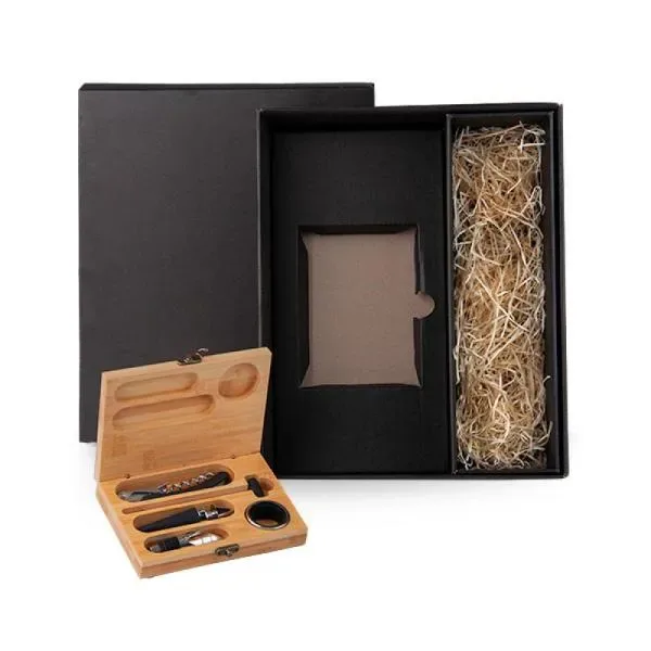 Acessórios Para Vinho Com Estojo Em Bambu E Espaço Para Garrafa- 6 Pçs (SM-KT-9024R) personalizado | D.JOB