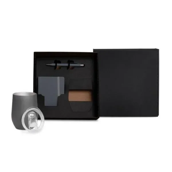 Kit Copo Térmico E Acessórios - Cinza - 3 Pçs (SM-KT-90334) personalizado | D.JOB