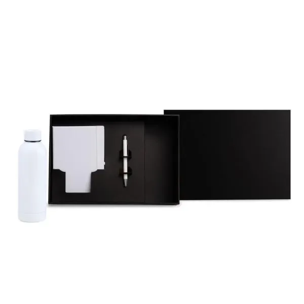 Kit Garrafa, Caderno E Caneta - Branco - 3 Pçs (SM-KT-90357) personalizado | D.JOB