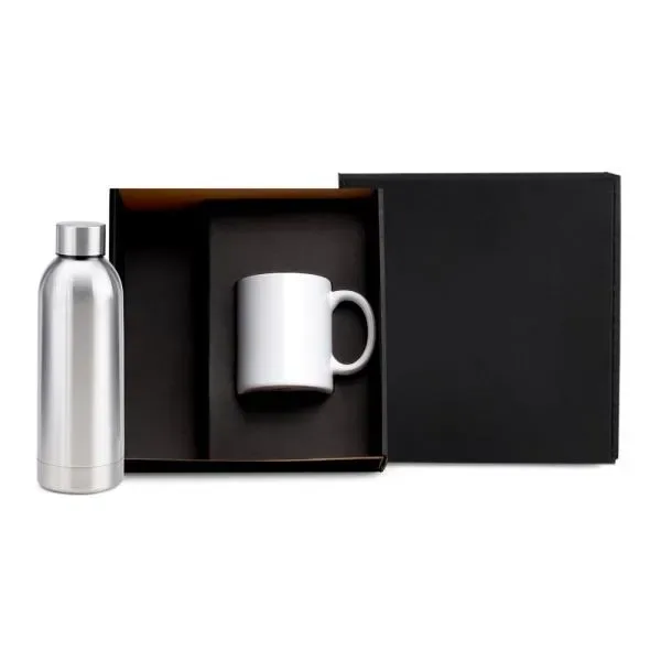 Kit Garrafa E Caneca - Prata/Branco 2 Pçs (SM-KT-90362) personalizado | D.JOB