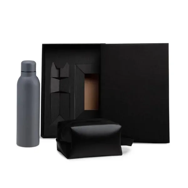 Kit Garrafa E Necessaire - Cinza/Preto - 2 Pçs (SM-KT-90364) personalizado | D.JOB