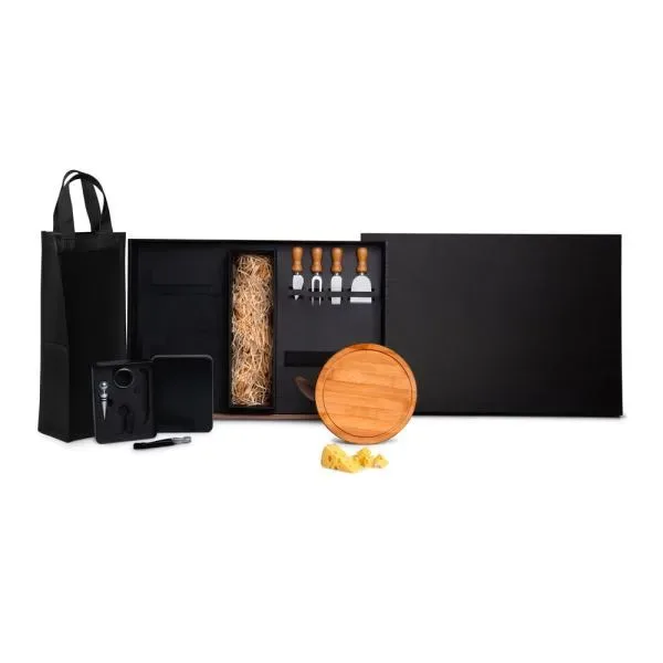 Kit Queijo E Vinho Com Espaço Para Garrafa - 11 Pçs (SM-KT-90375) personalizado | D.JOB