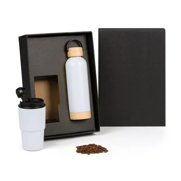 Kit Garrafa Parede Dupla E Copo Térmico - Branco - 2 Pçs (SM-KT-90608) personalizado | D.JOB