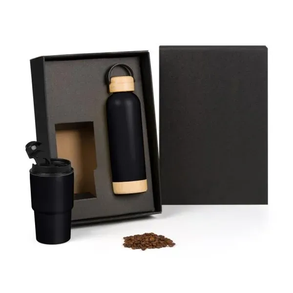Kit Garrafa Parede Dupla E Copo Térmico - Preto - 2 Pçs (SM-KT-90609) personalizado | D.JOB