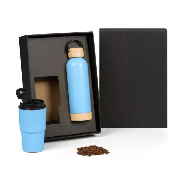 Kit Garrafa Parede Dupla E Copo Térmico - Azul - 2 Pçs (SM-KT-90610) personalizado | D.JOB