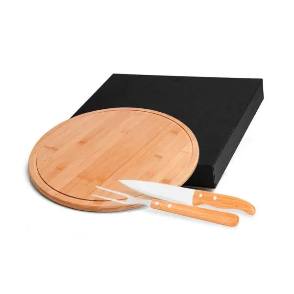 Conj. Para Pizza E Churrasco Em Bambu/Madeira/Inox - 35Cm - 3 Pçs (SM-MB-10063) personalizado | D.JOB
