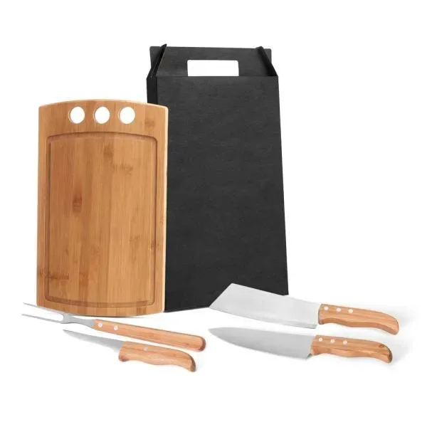 Conjunto Para Churrasco E Cozinha Em Bambu / Madeira / Inox - 5 Pçs (SM-MB-21543) personalizado | D.JOB