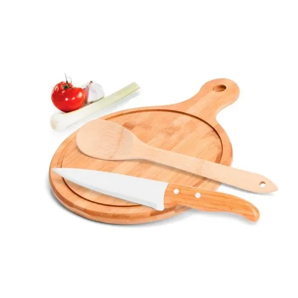 Conj. Para Cozinha Em Bambu / Inox - 3 Pçs (SM-MB-38113) personalizado | D.JOB