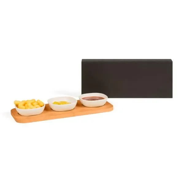 Petisqueira Retangular Em Bambu / Fibra De Bambu Com 3 Tigelas - 4 Pçs (SM-PD-00683) personalizado | D.JOB