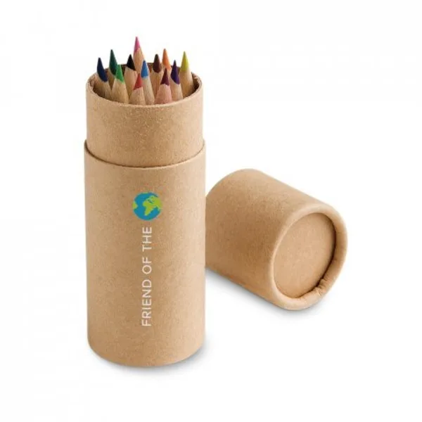 Caixa cilíndrica em papel kraft reciclado com 12 lápis de cor (SP-51752) — foto 2 | D.JOB