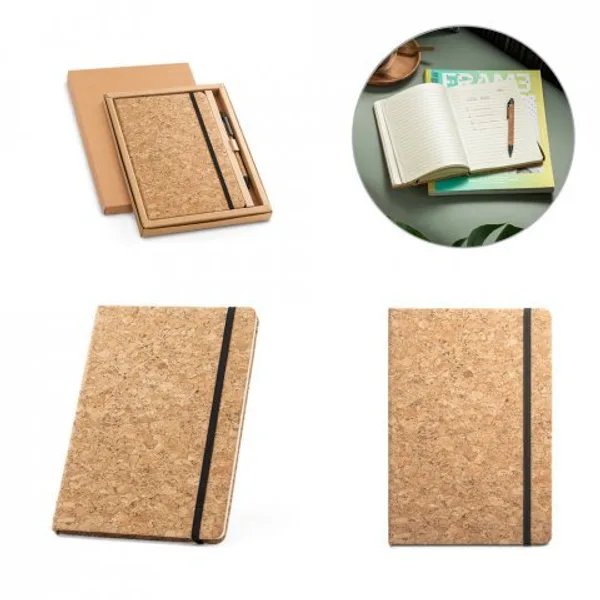 Conjunto de caderno A5 e caneta esferográfica em cortiça (SP-53631) personalizado | D.JOB