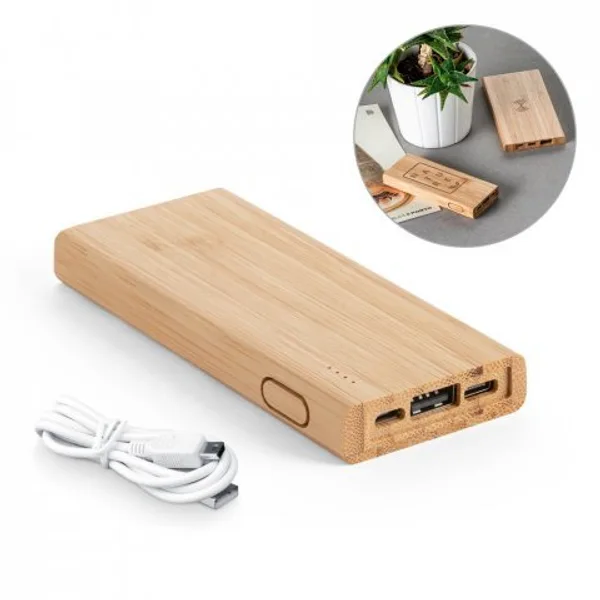 Bateria portátil em bambu (5.000 mAh) (SP-57915) personalizado | D.JOB