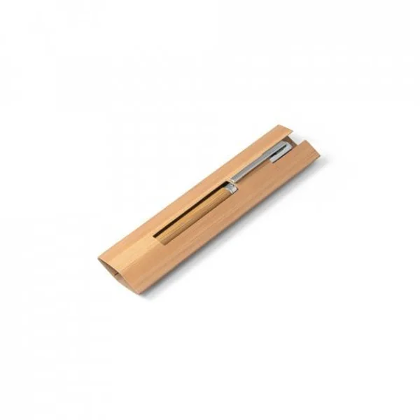 Caneta roller em aço inox 90% reciclado e bambu com escrita em azul (SP-91776) — foto 9 | D.JOB