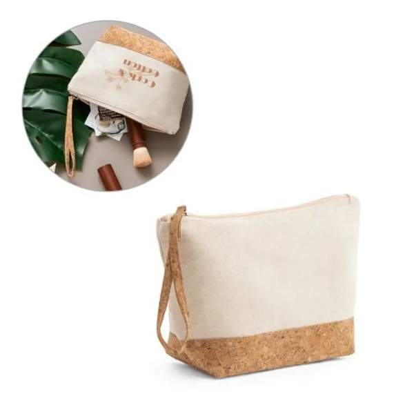 Bolsa de cosméticos 100% de algodão (280 g/m²) com detalhes em cortiça (SP-92735) personalizado | D.JOB