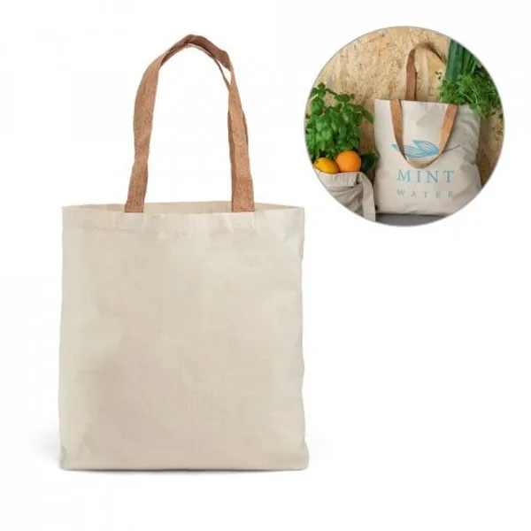 Sacola 100% algodão (180 g/m²) com alças em cortiça e bolso interior (SP-92869) personalizado | D.JOB