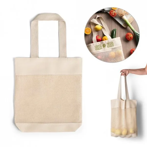 Sacola 100% algodão (180 g/m²) com malha 100% algodão (100 g/m²) (SP-92927) personalizado | D.JOB