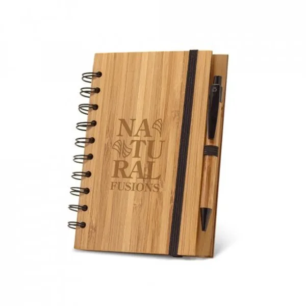 Caderno A5 espiral de capa dura em bambu, com páginas pautadas em papel 100% reciclado (SP-93485) — foto 3 | D.JOB