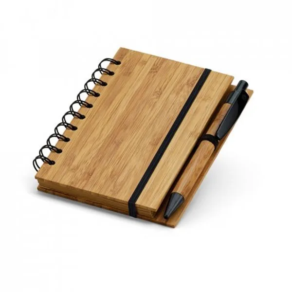 Caderno A6 espiral de capa dura em bambu, com páginas pautadas em papel 100% reciclado (SP-93486) — foto 3 | D.JOB