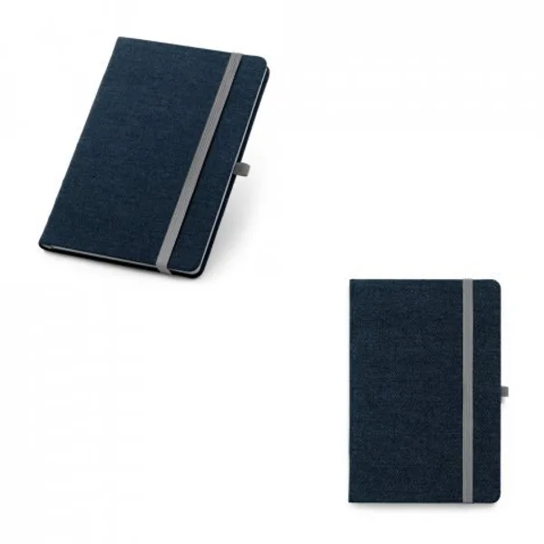 Caderno A5 de capa dura em tecido tipo jeans com páginas pautadas (SP-93594) personalizado | D.JOB