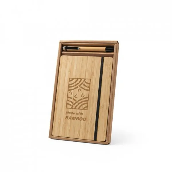 Conjunto de caderno A5 em bambu com páginas pautadas e caneta esferográfica em bambu (SP-93624) — foto 9 | D.JOB