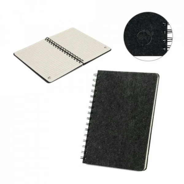 Caderno A5 de capa semi-rígida em feltro 100% reciclado, com páginas pautadas (SP-93635) personalizado | D.JOB