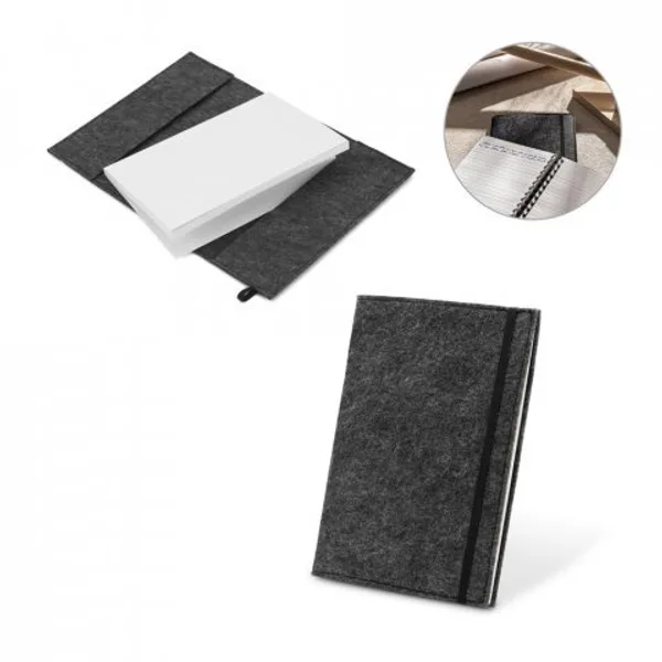 Caderno A5 com capa em feltro 100% reciclado, com páginas pautadas recicladas (SP-93636) personalizado | D.JOB