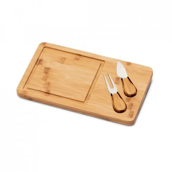Tábua de queijos em bambu com 2 utensílios em bambu e aço inox (SP-93830) — foto 5 | D.JOB
