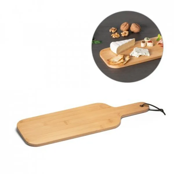 Tábua em bambu ideal para servir aperitivos com fitas para pedurar (SP-93831) personalizado | D.JOB