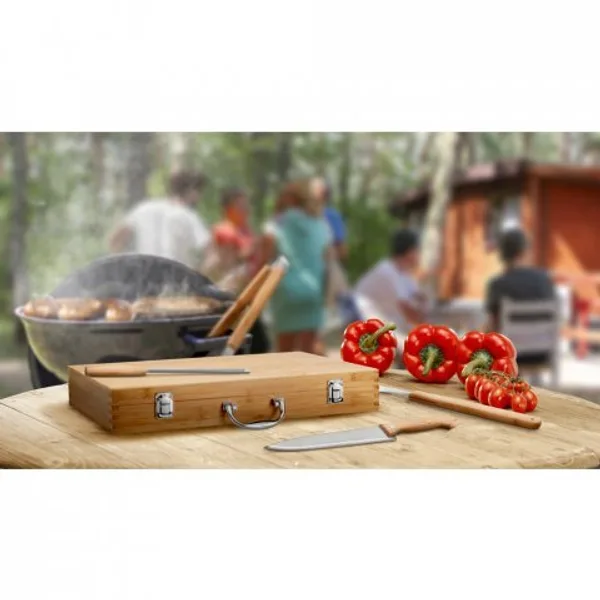 Kit churrasco em estojo de bambu com 6 peças em aço inox e bambu (SP-93844) — foto 3 | D.JOB