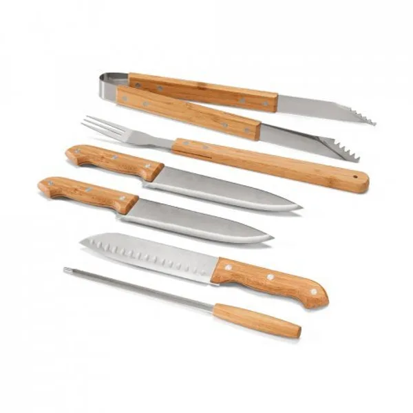 Kit churrasco em estojo de bambu com 6 peças em aço inox e bambu (SP-93844) — foto 4 | D.JOB