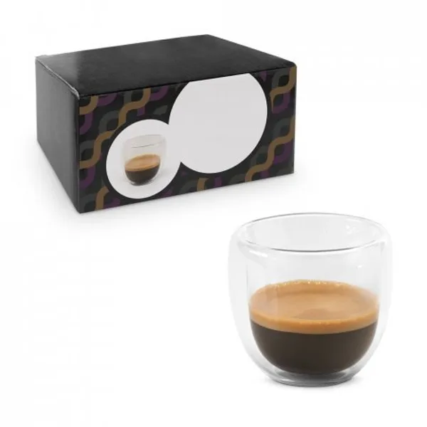 Conjunto de café em vidro borossilicato, com 2 copos de parede dupla isolada a ar (75 mL) (SP-93873) personalizado | D.JOB
