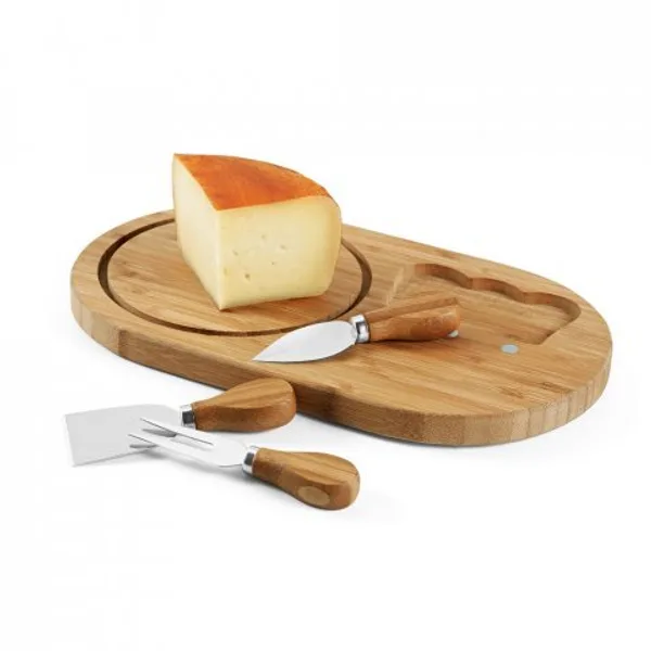 Tábua de queijos em bambu e aço inox com 3 utensílios (SP-93976) personalizado | D.JOB