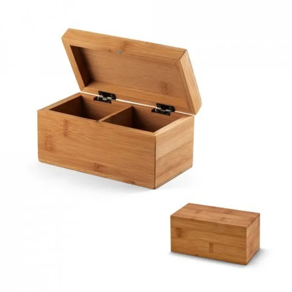 Caixa de chás em bambu com 2 compartimentos e fecho com ímã (SP-93977) personalizado | D.JOB