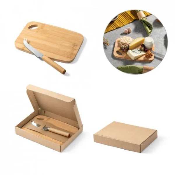 Conjunto de tábua de corte e pequena faca de queijo em bambu (SP-94028) personalizado | D.JOB