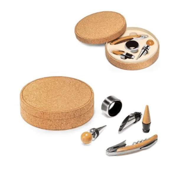 Conjunto para vinho com 4 peças em bambu, inox e ABS (SP-94119) personalizado | D.JOB