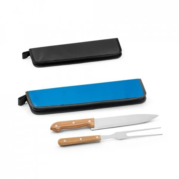 Kit churrasco em estojo de 210D com 2 utensílios em aço inox e madeira Seringueira (SP-94138) personalizado | D.JOB